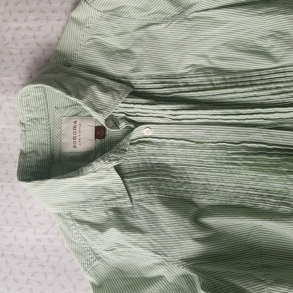 Pastel Mint Green Striped Collared Button Down Blouse - Picture 3 of 7